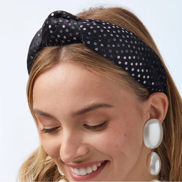 NWT Lele Sadoughi Dotted Velvet Knotted Headband Black - Picture 1 of 6